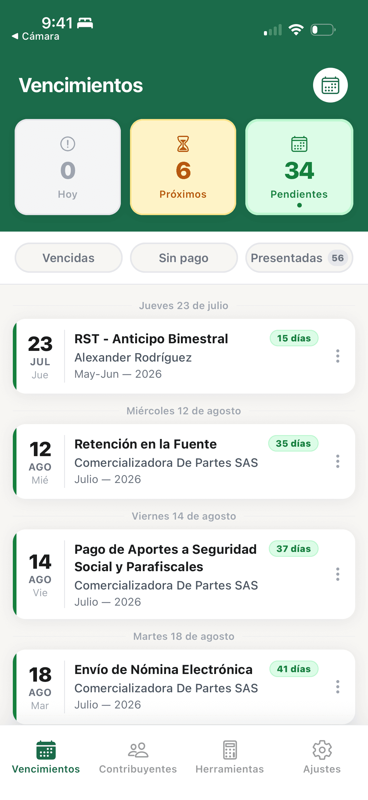 Vencimientos en VenciApp